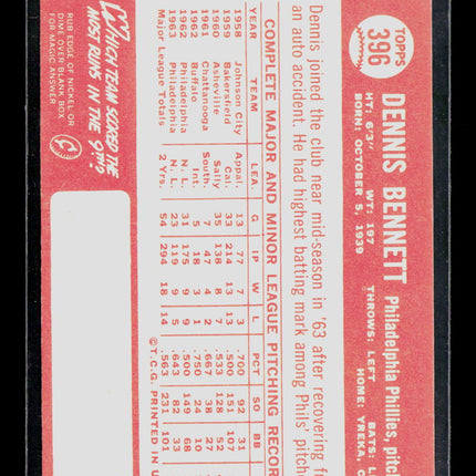 1964 Topps Dennis Bennett #396