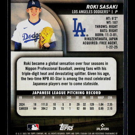 2025 Topps Stadium Club Roki Sasaki #187 RC