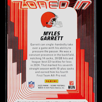 2025 Panini Score Football Myles Garrett #ZON-MGT Jersey