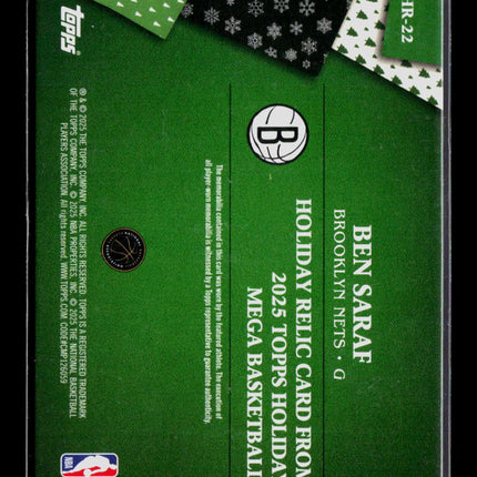 2025 Topps Holiday Mega Basketball Ben Saraf #HR-22 Holiday Relic RC Jersey