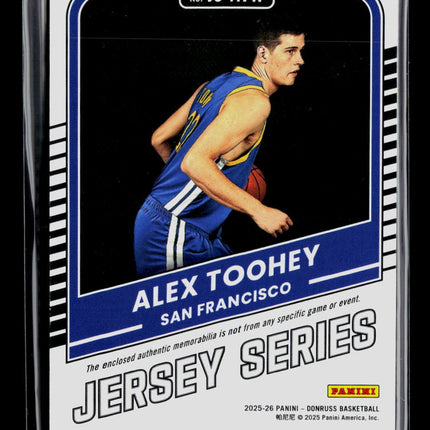 2025 Panini Donruss Basketball Alex Toohey #JS-ATW RC Jersey
