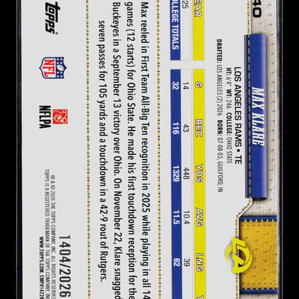 2026 Topps Max Klare #340 Gold RC /2026
