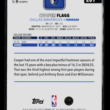 2025 Topps Flagship Cooper Flagg #201 RC