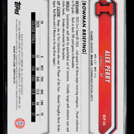 2025 Bowman Chrome University Football Alex Perry #BCP-43 Mojo Refractor
