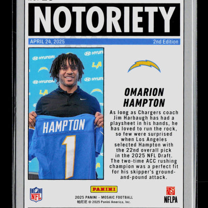 2025 Panini Mosaic Football Omarion Hampton #20 RC