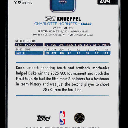 2025 Topps Kon Knueppel #204 RC