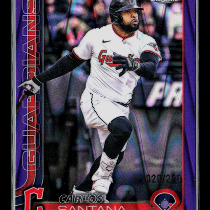 2025 Topps Chrome Update Series Carlos Santana #USC11 Purple RayWave 020/250