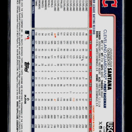 2025 Topps Chrome Update Series Carlos Santana #USC11 Purple RayWave 020/250
