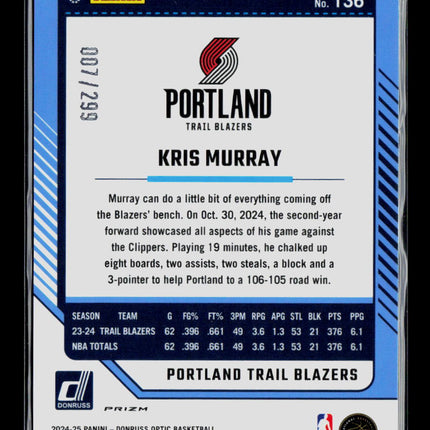 2025 Panini Donruss Optic Kris Murray #136 Orange /299