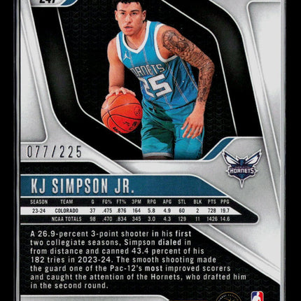 2024 Panini Prizm KJ Simpson Jr. #247 Teal Cracked Ice RC 077/225