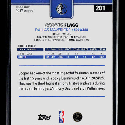 2025 Topps Flagship Cooper Flagg #201 RC