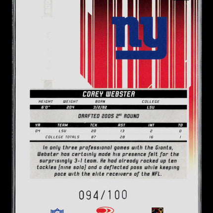 2005 Leaf Rookies & Stars Longevity Corey Webster #118 True Green 094/100