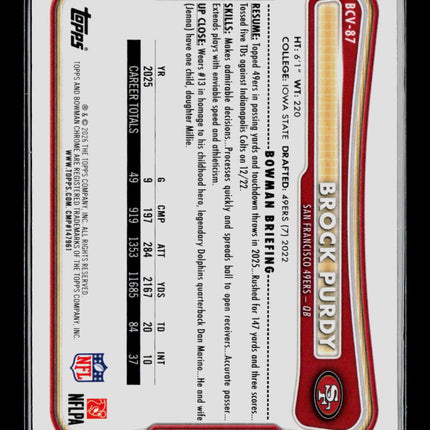 2026 Bowman Chrome Brock Purdy #BCV-87 Speckle
