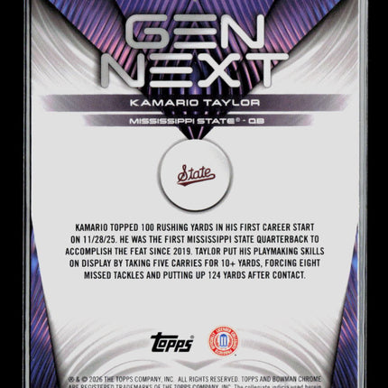 2026 Bowman Chrome University Kamario Taylor #GN-8
