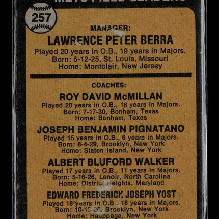 1973 Topps Rube Walker Roy McMillan Eddie Yost Joe Pignatano Yogi Berra #257