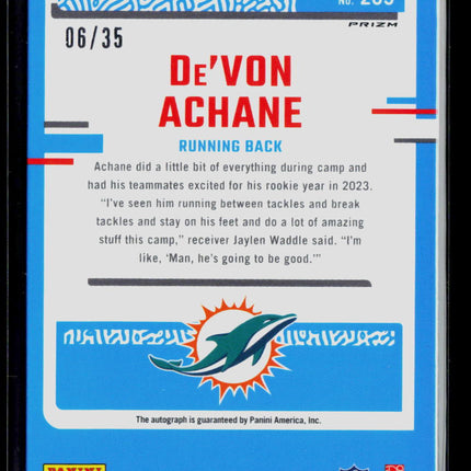 2023 Panini Donruss Optic Football De'Von Achane #269 Purple 06/35 Auto