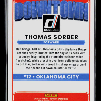 2025 Panini Donruss Basketball Downtown Thomas Sorber #14 RC