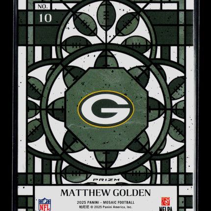 2025 Panini Mosaic Prizm Football Matthew Golden #10 Stained Glass RC