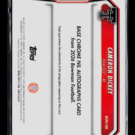 2026 Bowman Chrome University Football Cameron Dickey #BCPA-CDI Green 25/99 Auto