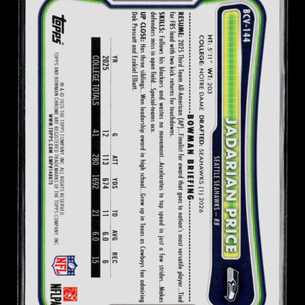 2026 Topps Bowman Chrome Jadarian Price #BCV-144 Teal Refractor RC 125/199