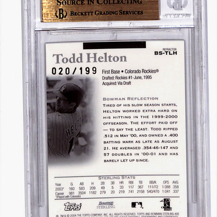 1999 Bowman Sterling Todd Helton #BS-TLH Refractor 020/199 Bat Relic