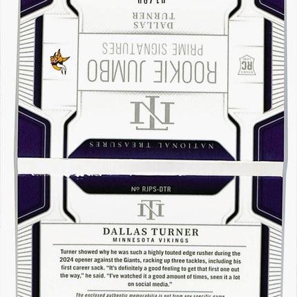2025 Panini National Treasures Dallas Turner #RJPS-DTR RC /99 Auto Patch Booklet