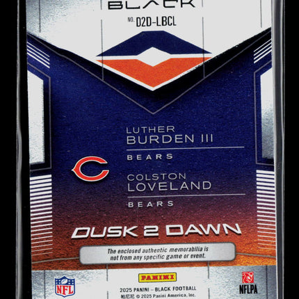2025 Panini Black Luther Burden Colston Loveland #D2D-LBCL RC Patch 08/50