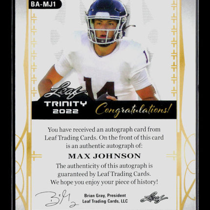 2022 Leaf Trinity Max Johnson #BA-MJ1 21/49 Auto