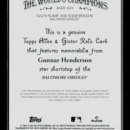 2025 Topps Allen & Ginter Gunnar Henderson #AGR-GH Patch