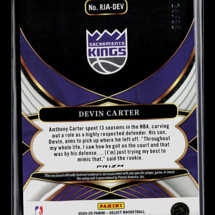 2025 Panini Select Devin Carter #RJA-DEV Purple RC Auto /99
