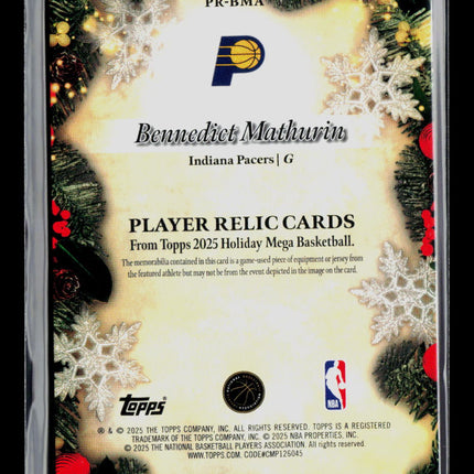 2025 Topps Holiday Mega Bennedict Mathurin #PR-BMA Patch /99
