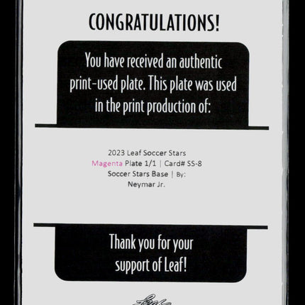 2023 Leaf Soccer Stars Neymar Jr. #SS-8 Magenta Printing Plate 1/1