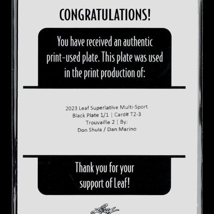 2023 Leaf Superlative Multi-Sport Don Shula Dan Marino #T2-3 Printing Plate 1/1