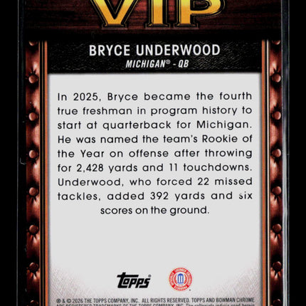 2026 Bowman Chrome University Bryce Underwood #VIP-13