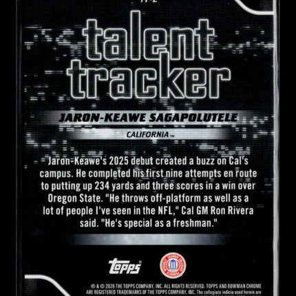 2026 Bowman Chrome Talent Tracker Jaron-Keawe Sagapolutele #TT-2
