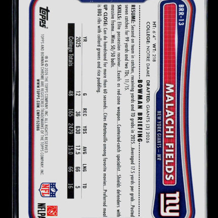 2026 Topps Bowman Chrome Malachi Fields #BRR-13 Red