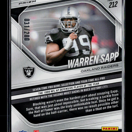 2025 Panini Prizm Warren Sapp #212 031/200