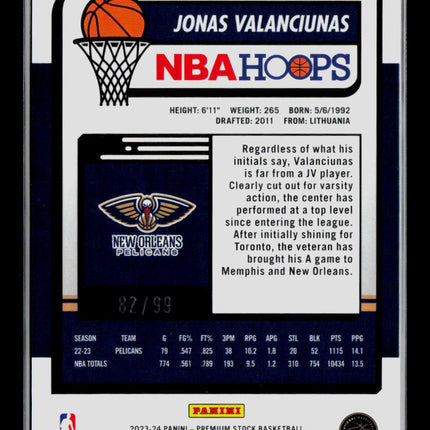 2024 Panini NBA Hoops Premium Stock Jonas Valančiūnas #112 Blue 82/99