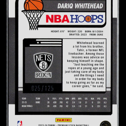2024 Panini NBA Hoops Premium Stock Dariq Whitehead #238 Orange Ice 025/125 RC