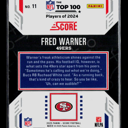 2025 Panini Score NFL Top 100 Players of 2024 Fred Warner #11