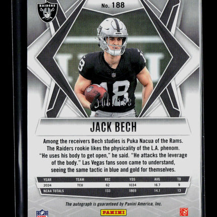 2025 Panini Phoenix Football Jack Bech #188 RC Auto