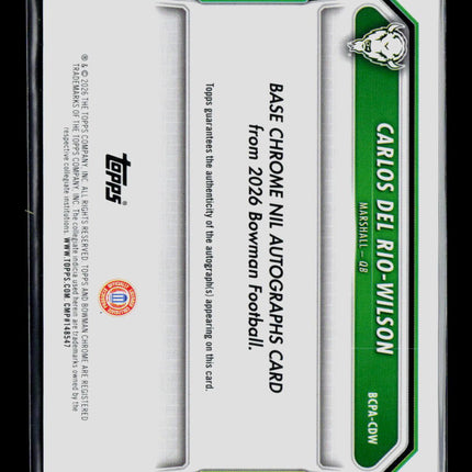 2026 Bowman Chrome Carlos Del Rio-Wilson #BCPA-CDW Orange  24/25 Auto
