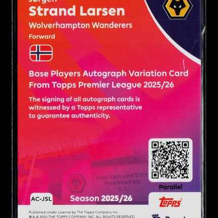 2025 Topps Premier League Jørgen Strand Larsen #AC-JSL Blue 007/150 Auto