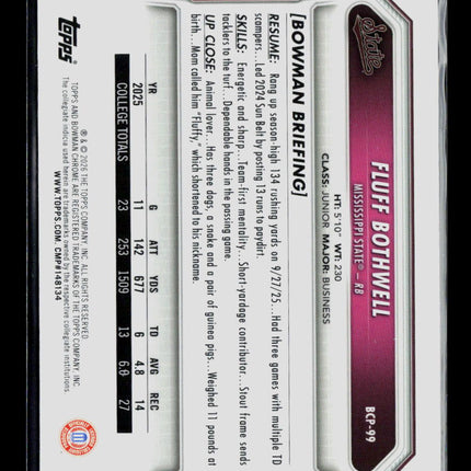 2026 Bowman Chrome University Fluff Bothwell #BCP-99 Speckle Refractor