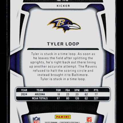 2025 Panini Certified Football Tyler Loop #175 Red 118/150
