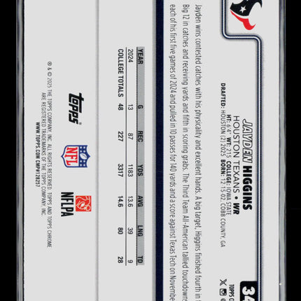 2025 Topps Chrome Jayden Higgins #343 RC /199