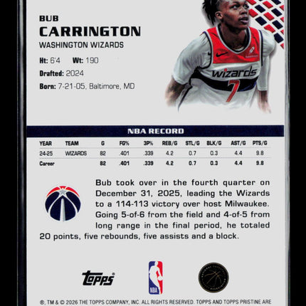 2026 Topps Pristine Bub Carrington #90 Purple /125