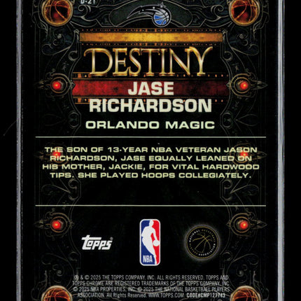 2025 Topps Chrome Destiny Jase Richardson #D-21 RC