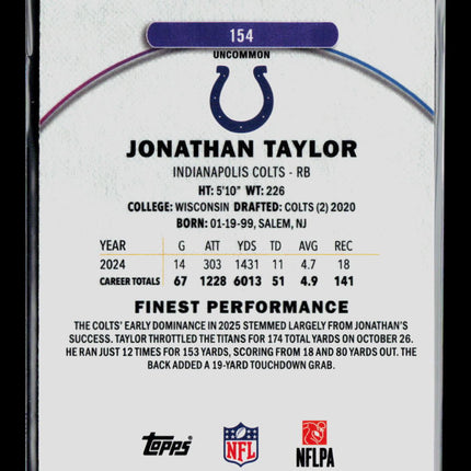 2025 Topps Finest Jonathan Taylor #154 Purple 094/200