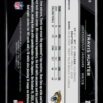 2025 Topps Chrome Black Travis Hunter #122 Refractor RC 022/299
